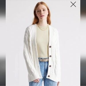 Quince Cream White Cable Knit Button-Up Cardigan size medium